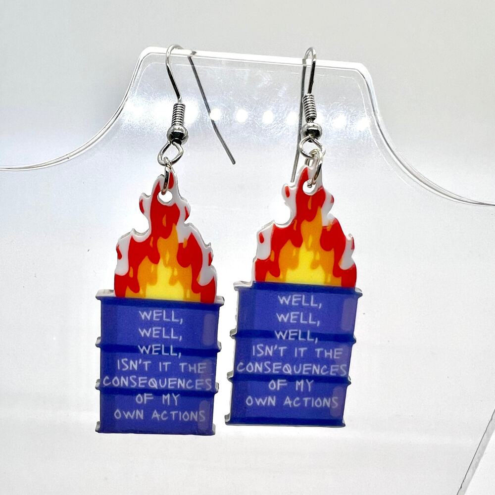 Dumpster Fire Earrings - Funny Earrings - Trash Earrings - Attitude Accessories